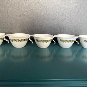 Vintage Corelle Spring Blossom Crazy Daisy Green Hook Coffee Cups - Set of 5
